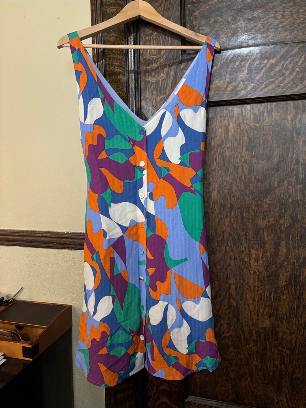 FRNCH Multicolor Abstract Print Midi Dress - Purple, Orange, Green, White